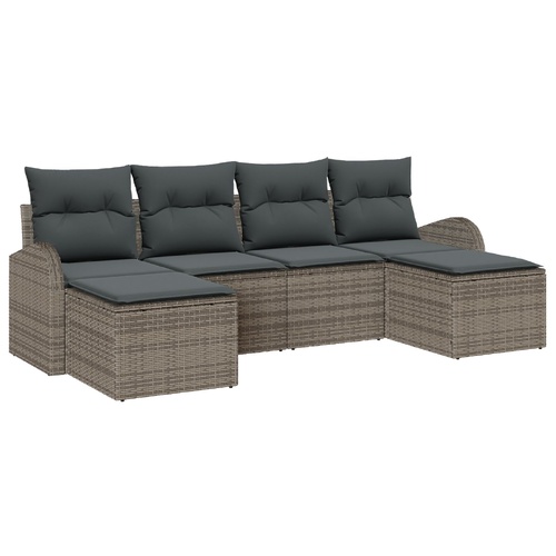 Sofa Set with Cushion with Storage 6 pcs Grey Poly Rattan