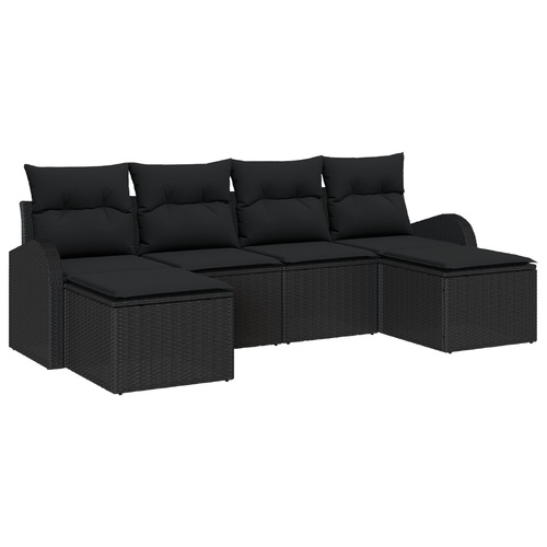 Sofa Set with Cushion with Storage 6 pcs Black Poly Rattan