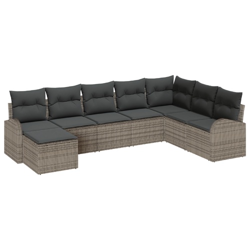 8 Piece Garden Sofa Set with Cushions Grey Poly Rattan