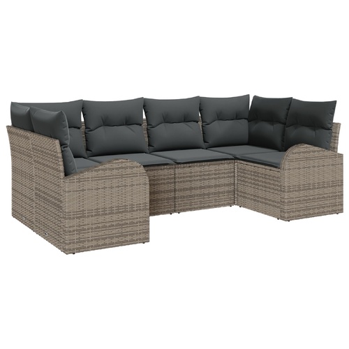 Garden Sofa Set with Cushion 6 pcs Grey Poly Rattan