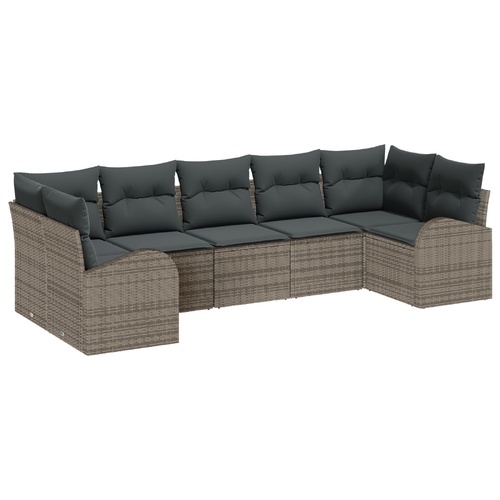 Garden Sofa Set with Cushion 7 pcs Grey Poly Rattan