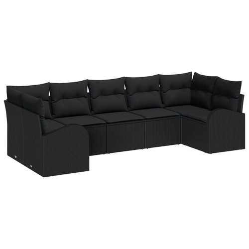 Garden Sofa Set with Cushion 7 pcs Black Poly Rattan