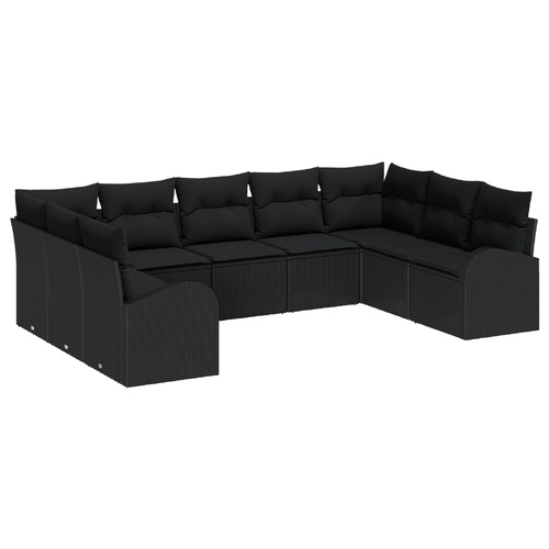 Garden Sofa Set with Cushion 9 pcs Black Poly rattan