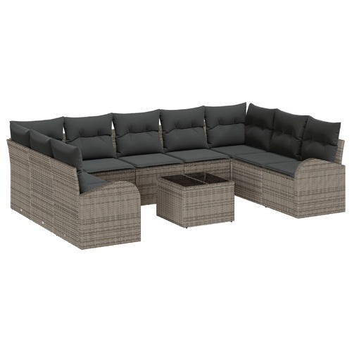 Sofa Set with Cushion with Storage 10 pcs Grey Poly Rattan