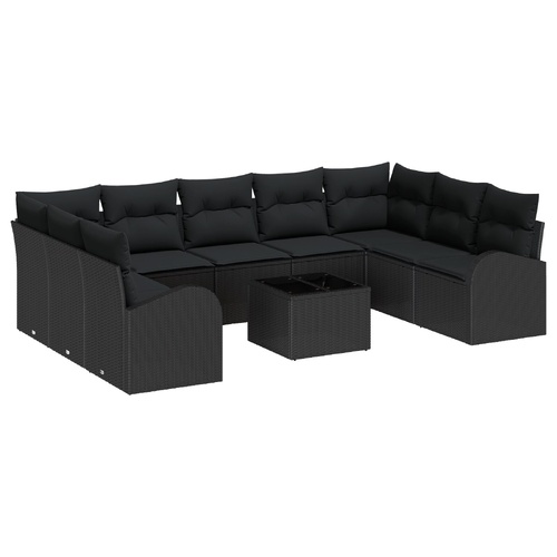 10 Piece Garden Sofa Set with Cushions Beige Poly Rattan, 2-Seater Garden Sofa with Storage & Cushions Black Poly Rattan