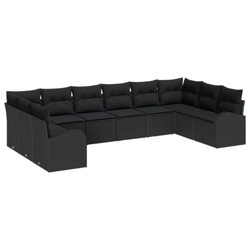 Garden Sofa Set with Cushion 10 pcs Black Poly Rattan
