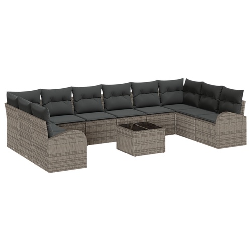 10 Piece Garden Sofa Set with Cushions - Black Poly Rattan