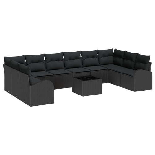 Sofa Set with Cushion with Storage 11 pcs Black Poly Rattan