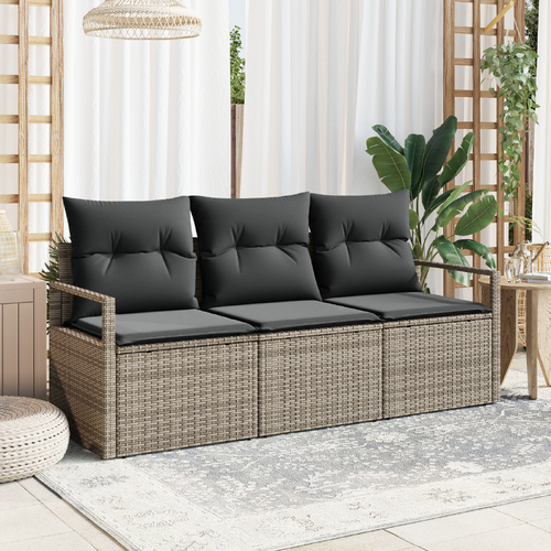 Garden Sofa Set with Cushion 3 pcs Grey Poly Rattan