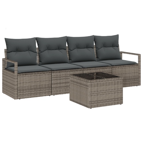 Sofa Set with Cushion with Storage 5 pcs Grey Poly Rattan