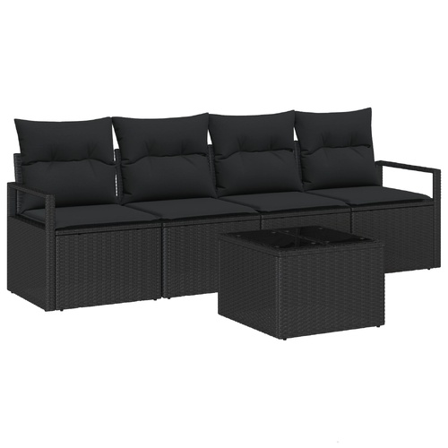 Sofa Set with Cushion with Storage 5 pcs Black Poly Rattan