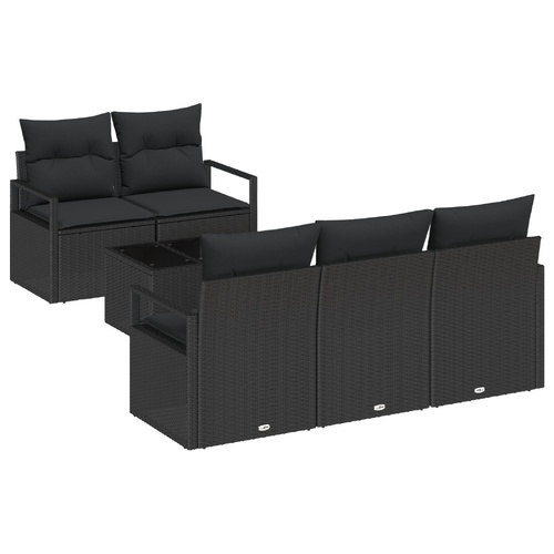 Garden Sofa Set with Cushion 6 pcs Black Poly Rattan