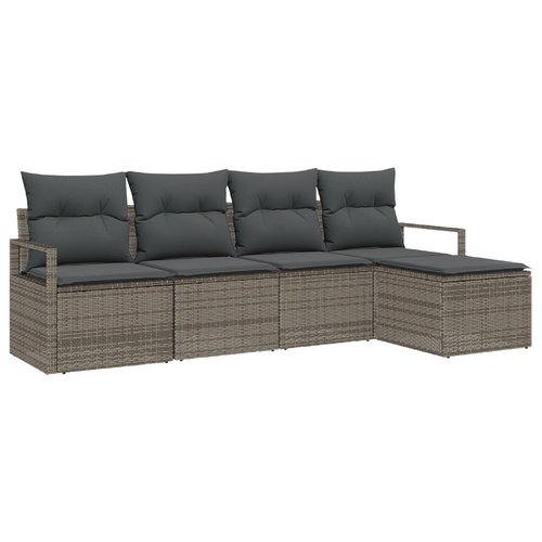 Sofa Set with Cushion with Storage 5 pcs Grey Poly Rattan