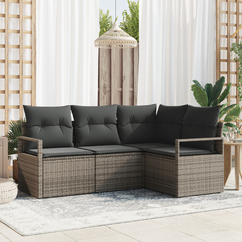 Sofa Set with Cushion with Storage 4 pcs Grey Poly Rattan