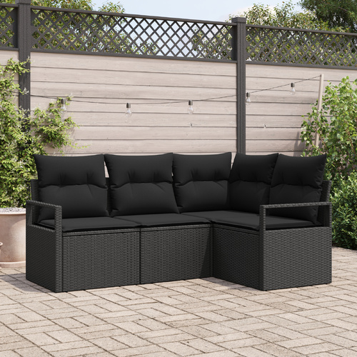 Sofa Set with Cushion with Storage 4 pcs Black Poly Rattan