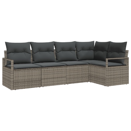 Garden Sofa Set 5 pcs Grey Poly Rattan and Powder-Coated Steel