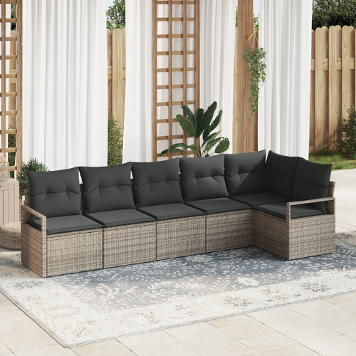 Garden Sofa Set 6 pcs Grey Poly Rattan, Powder-Coated Steel