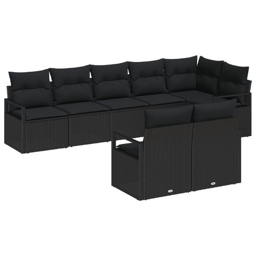 Garden Sofa Set with Cushion 8 pcs Black Poly Rattan