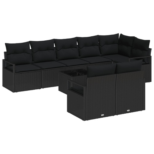 Garden Sofa Set with Cushion 9 pcs Black Poly Rattan