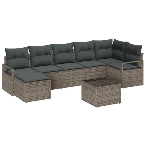Sofa Set with Cushion with Storage 8 pcs Light Grey Poly Rattan