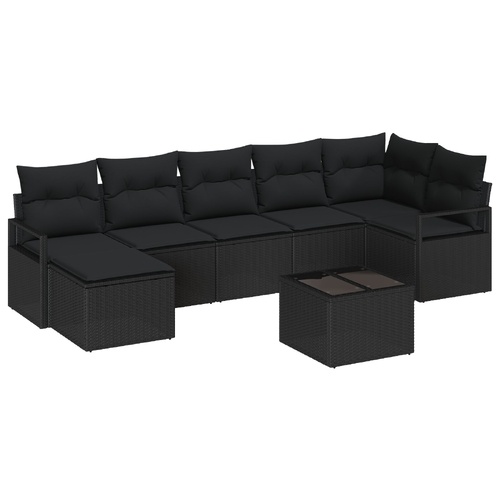 Sofa Set with Cushion with Storage 8 pcs Black Poly Rattan