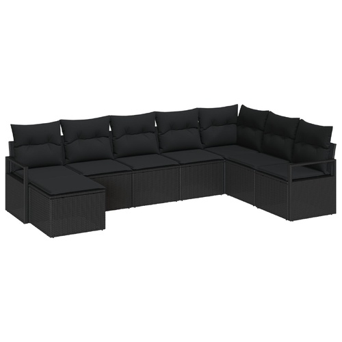8 Piece Garden Sofa Set with Cushions Black Poly Rattan