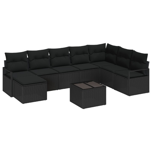 Garden Sofa Set 9 pcs Black Poly Rattan, Powder-Coated Steel