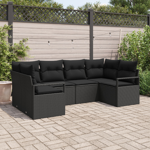 Garden Sofa Set with Cushion 6 pcs Black Poly Rattan