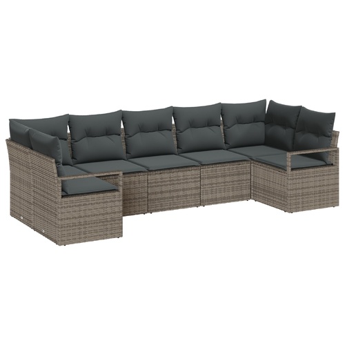 Garden Sofa Set with Cushion 7 pcs Grey Poly Rattan