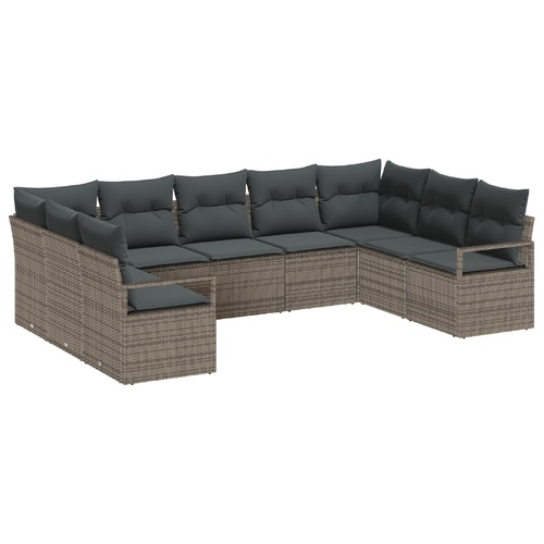 Garden Sofa Set with Cushion 9 pcs Grey Poly Rattan