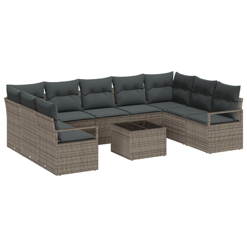 Sofa Set with Cushion 10 pcs Light Grey Poly Rattan