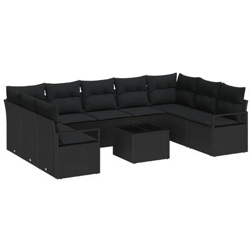 10 Piece Garden Sofa Set with Cushions Beige Poly Rattan, 2-Seater Garden Sofa with Storage & Cushions Black Poly Rattan
