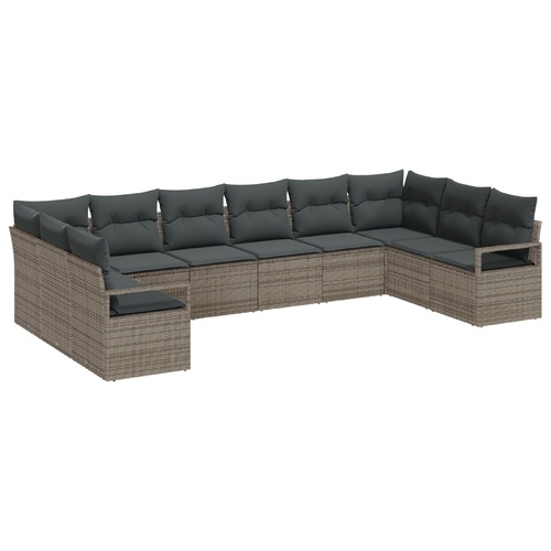 Garden Sofa Set with Cushion 10 pcs Grey Poly Rattan