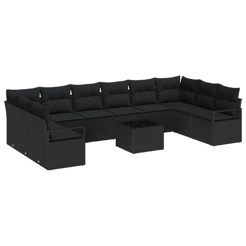 Sofa Set with Cushion with Storage 11 pcs Black Poly Rattan