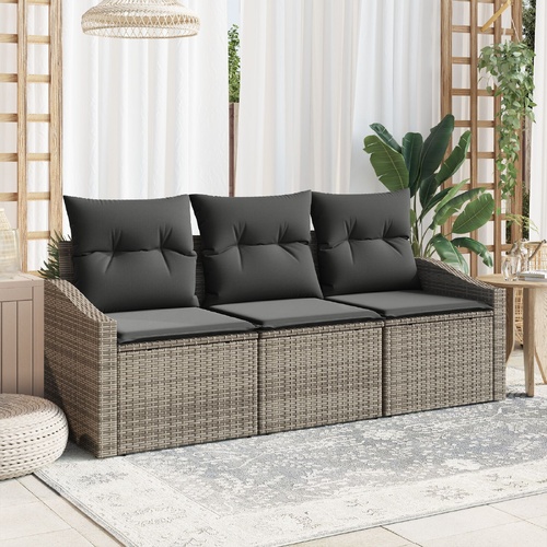 Garden Sofa Set with Cushion 3 pcs Grey Poly Rattan