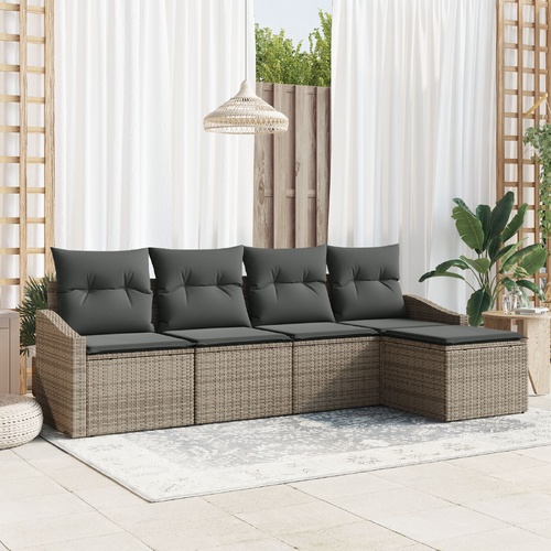 Sofa Set with Cushion with Storage 5 pcs Grey Poly Rattan
