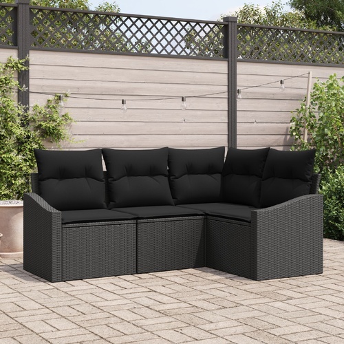 Garden Sofa Set with Cushion 4 pcs Black Poly Rattan