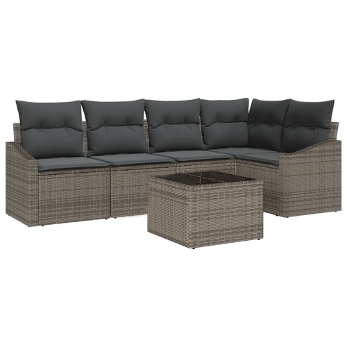 5 Piece Garden Dining Set with Cushions Black Poly Rattan