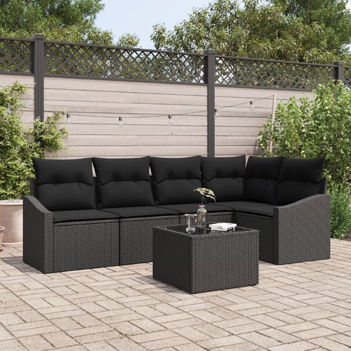 Garden Sofa Set with Cushion 6 pcs Black Poly Rattan
