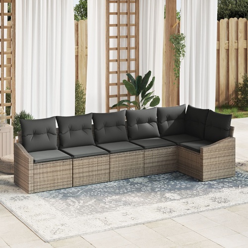 Garden Sofa Set with Cushion 6 pcs Grey Poly Rattan