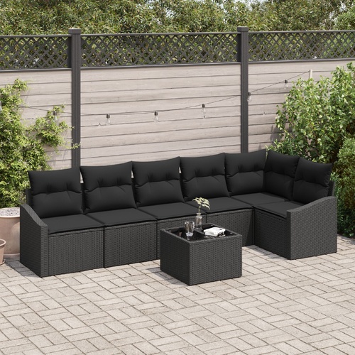 Garden Sofa Set with Cushion 7 pcs Black Poly Rattan