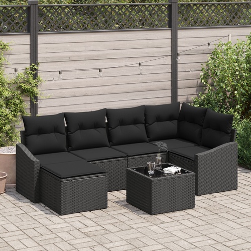 Garden Dining Set with Cushion with Storage 7 pcs Black
