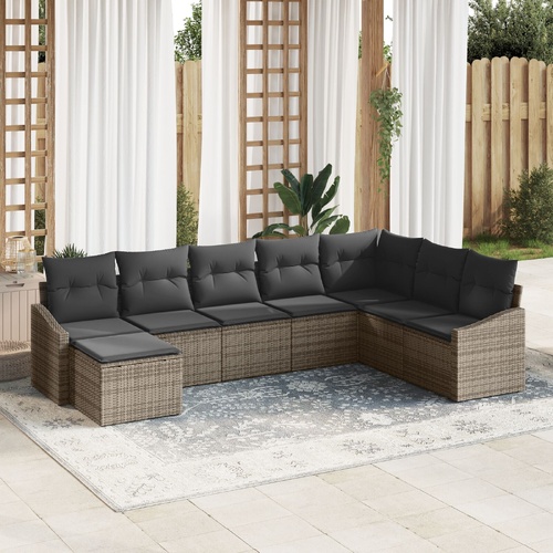 Garden Sofa Set with Cushion 8 pcs Grey Poly Rattan