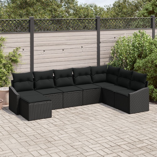 Garden Sofa Set with Cushion 8 pcs Black Poly Rattan