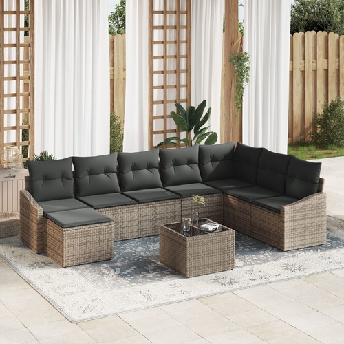 Garden Sofa Set with Cushion 8 pcs Light Grey Poly Rattan