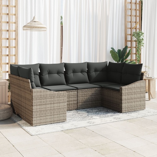 Garden Sofa Set with Storage 6 pcs Grey Poly Rattan