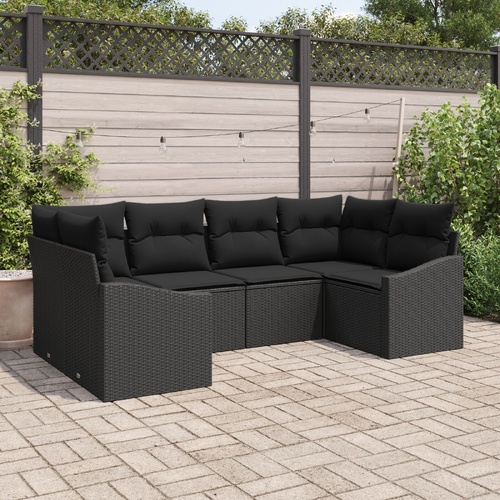 6 Piece Garden Sofa Set with Cushions Black Poly Rattan