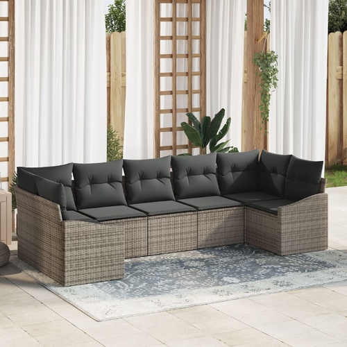 Garden Sofa Set with Storage 7 pcs Grey Poly Rattan