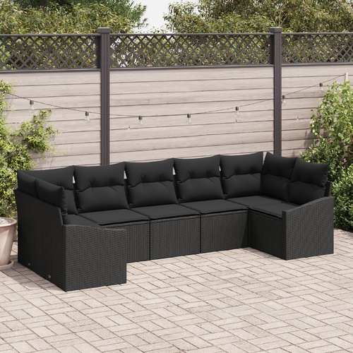 Garden Sofa Set with Storage 7 pcs Black Poly Rattan