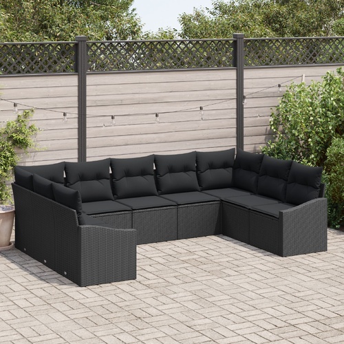 Garden Sofa Set with Storage 9 pcs Black Poly Rattan